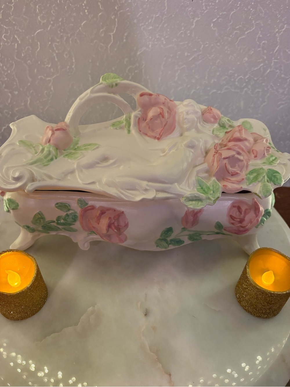 Vintage Ceramic Casket Jewlery Box